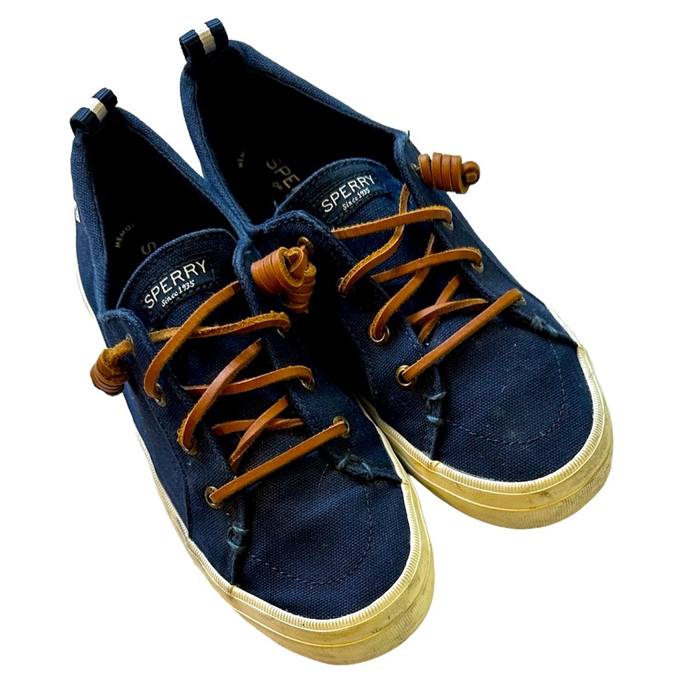 Sperry top sider navy suede laced casual slip on sneakers women 8